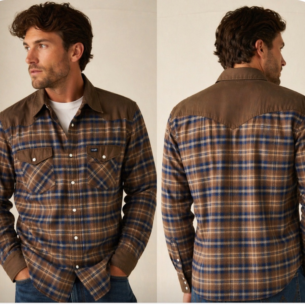 WRANGLER Brushpopper Western Vintage Button-Down | Long Sleeve Plaid Pearl-Snap